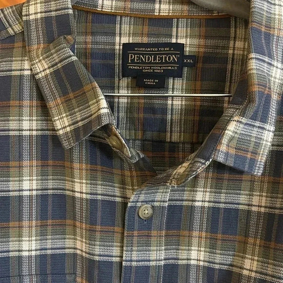 Pendleton Blue Beige Plaid Long Sleeve Button Down Shirt XXL - Picture 7 of 8